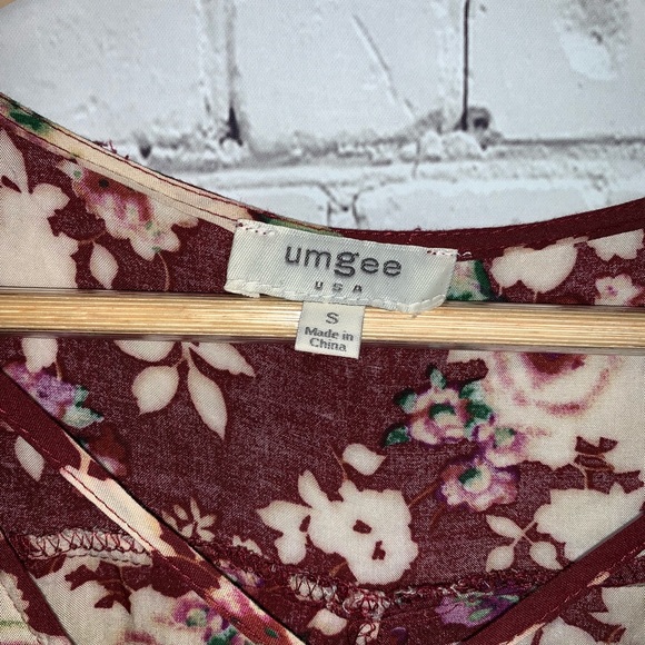 UMGEE Flirty Floral Burgundy Mini Dress Women's S - Picture 2 of 7